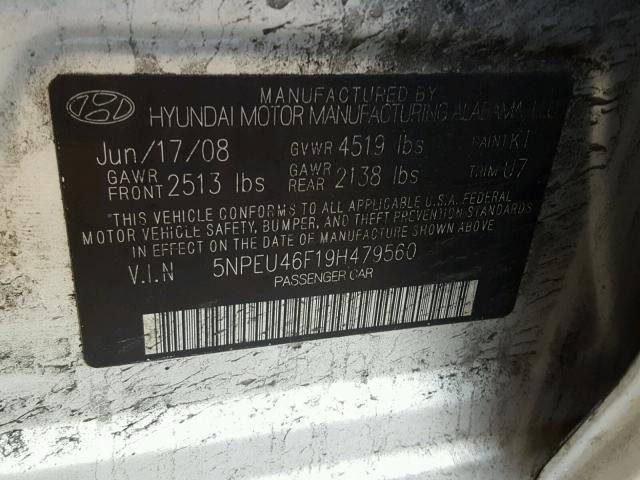 5NPEU46F19H479560 - 2009 HYUNDAI SONATA SE SILVER photo 9