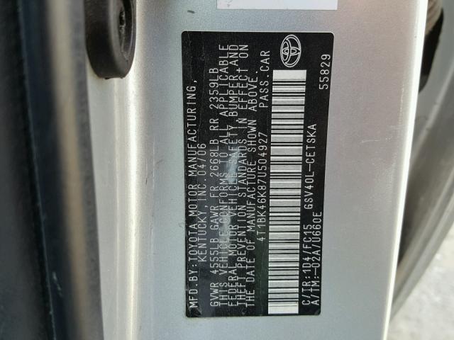 4T1BK46K87U504927 - 2007 TOYOTA CAMRY NEW SILVER photo 10