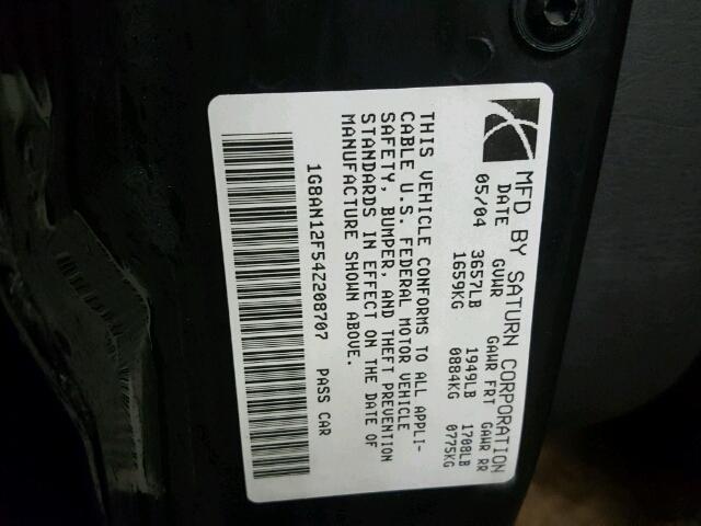 1G8AN12F54Z208707 - 2004 SATURN ION LEVEL BLACK photo 10