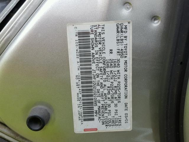 JTJHF10U210210995 - 2001 LEXUS RX 300 SILVER photo 10