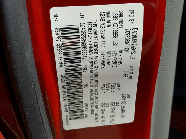 1D4GP25R46B660541 - 2006 DODGE CARAVAN SE RED photo 10