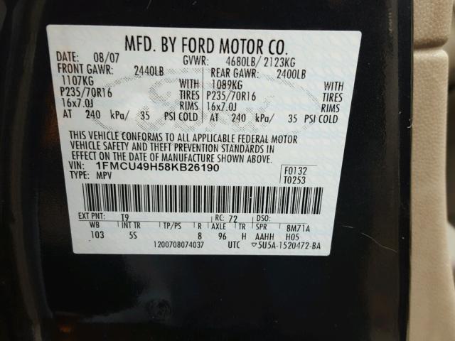 1FMCU49H58KB26190 - 2008 FORD ESCAPE HEV GRAY photo 10