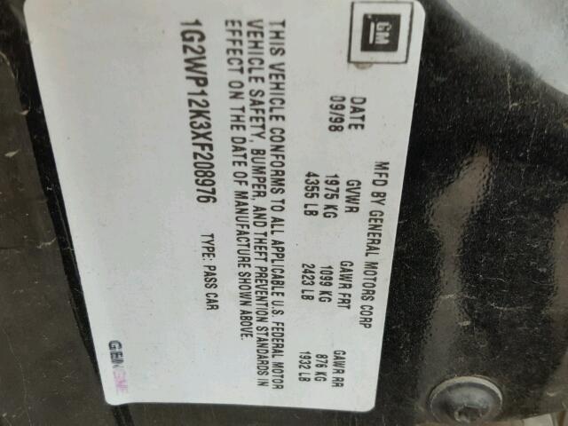 1G2WP12K3XF208976 - 1999 PONTIAC GRAND PRIX BLACK photo 10