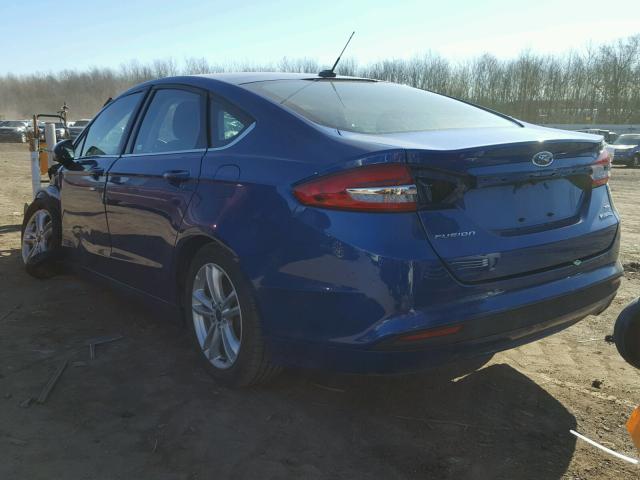 3FA6P0LU5JR138760 - 2018 FORD FUSION SE BLUE photo 3