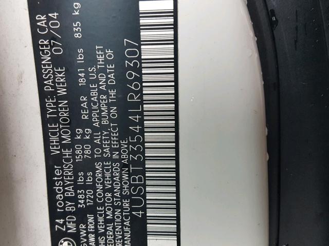 4USBT33544LR69307 - 2004 BMW Z4 2.5 WHITE photo 10