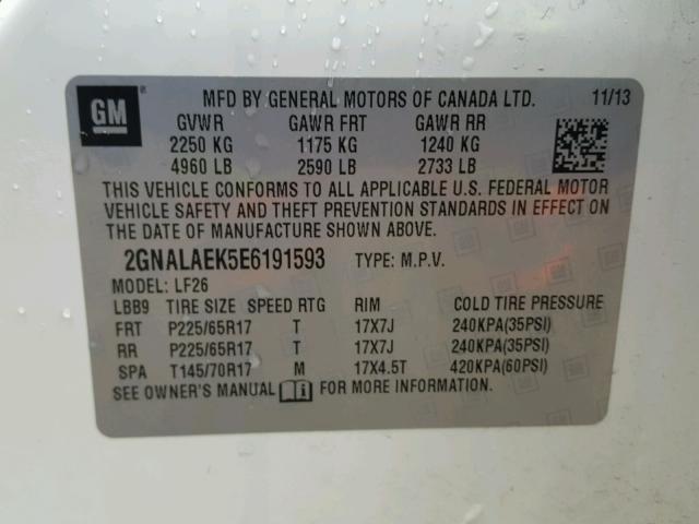 2GNALAEK5E6191593 - 2014 CHEVROLET EQUINOX LS WHITE photo 10