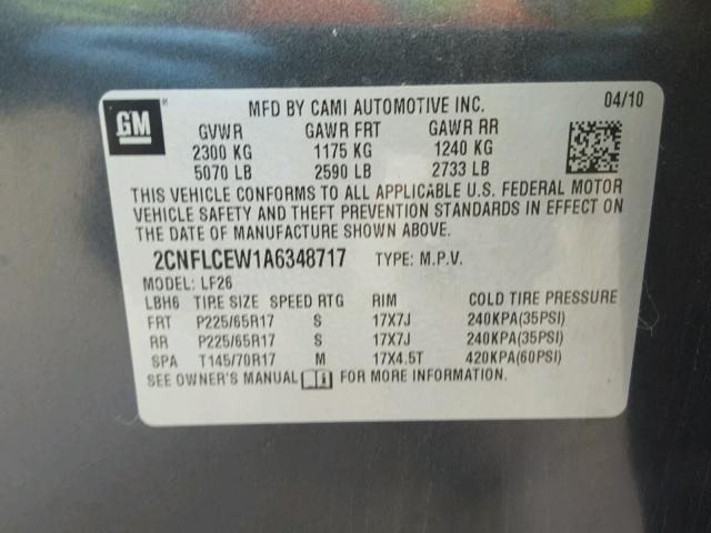 2CNFLCEW1A6348717 - 2010 CHEVROLET EQUINOX LS CHARCOAL photo 10