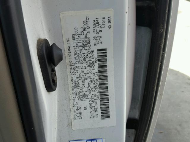 5TDZA22C34S013481 - 2004 TOYOTA SIENNA XLE WHITE photo 10