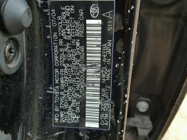 JTDKB20U540108248 - 2004 TOYOTA PRIUS BLACK photo 10