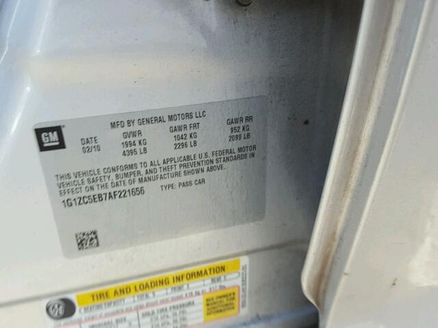 1G1ZC5EB7AF221656 - 2010 CHEVROLET MALIBU 1LT 银色 照片 10