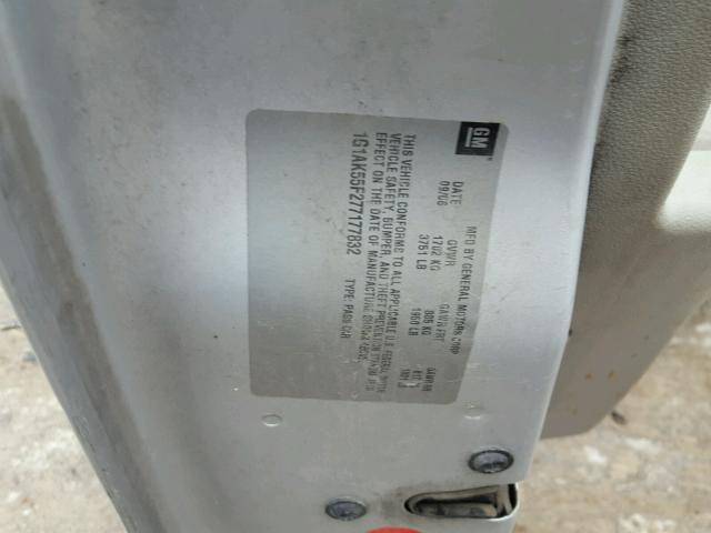 1G1AK55F277177832 - 2007 CHEVROLET COBALT LS SILVER photo 10