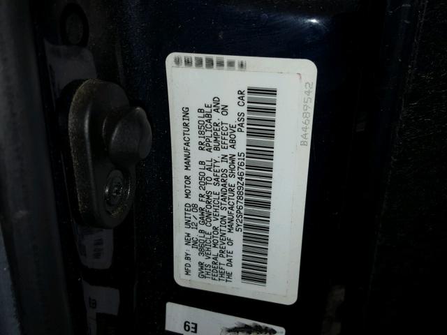 5Y2SP67889Z467615 - 2009 PONTIAC VIBE BLUE photo 10