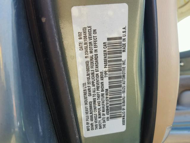 4S3BH675137618056 - 2003 SUBARU LEGACY OUT GREEN photo 10