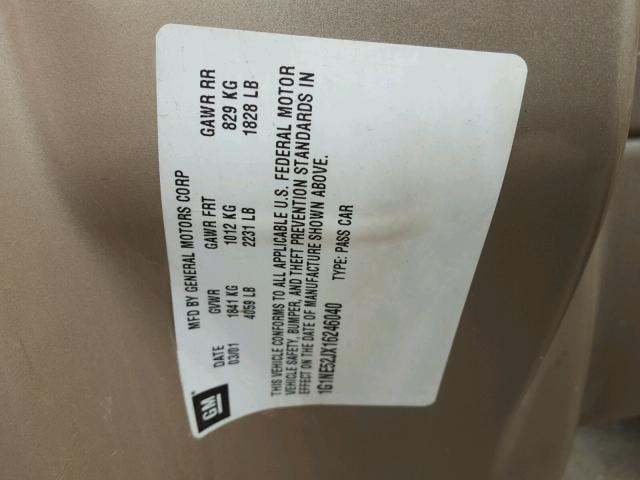 1G1NE52JX16246040 - 2001 CHEVROLET MALIBU LS 金色 照片 10