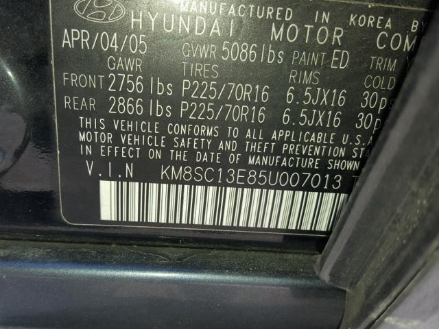 KM8SC13E85U007013 - 2005 HYUNDAI SANTA FE G BLACK photo 10