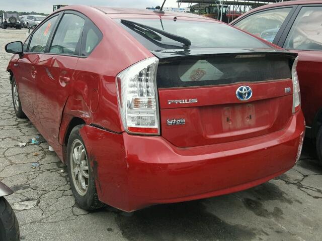 JTDKN3DU9A0204046 - 2010 TOYOTA PRIUS RED photo 3