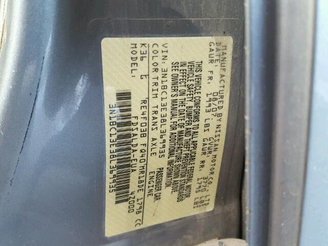 3N1BC13E38L369935 - 2008 NISSAN VERSA S GRAY photo 10