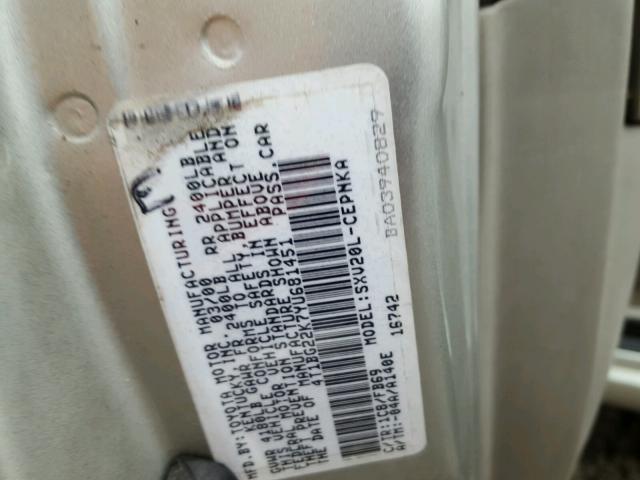 4T1BG22K7YU681451 - 2000 TOYOTA CAMRY CE SILVER photo 10