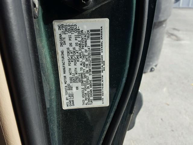 5TBRT3412YS051147 - 2000 TOYOTA TUNDRA ACC GREEN photo 10