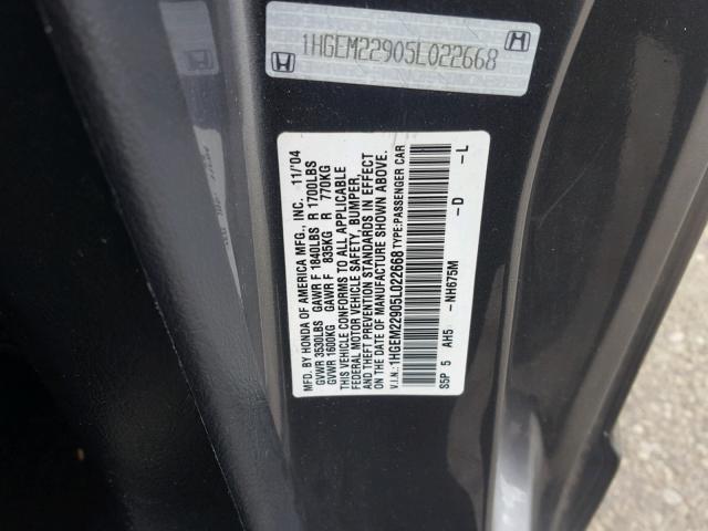 1HGEM22905L022668 - 2005 HONDA CIVIC EX ნაცრისფერი ფოტო 10