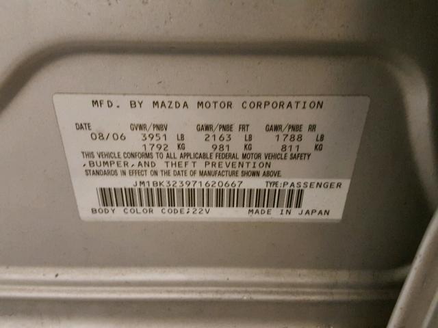 JM1BK323971620667 - 2007 MAZDA 3 S SILVER photo 10