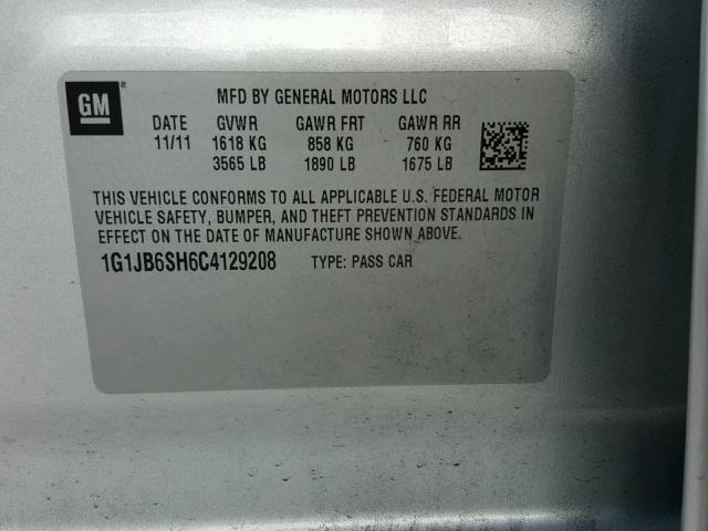 1G1JB6SH6C4129208 - 2012 CHEVROLET SONIC LS 银色 照片 10