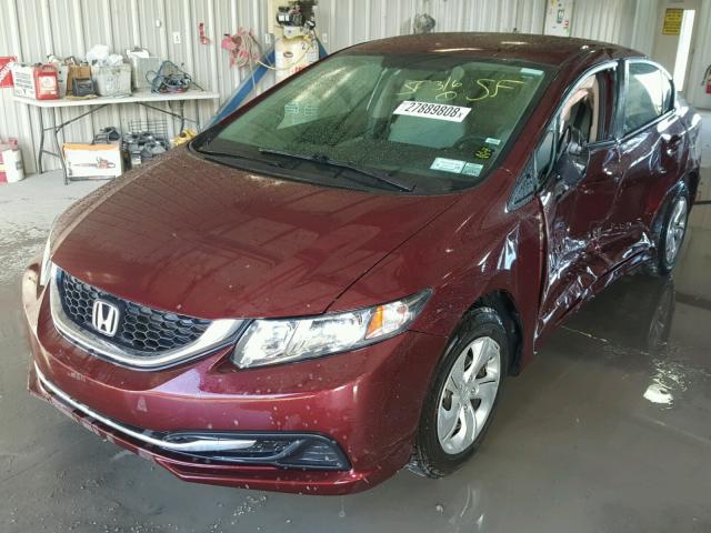 2HGFB2F55DH565916 - 2013 HONDA CIVIC LX BURGUNDY photo 2