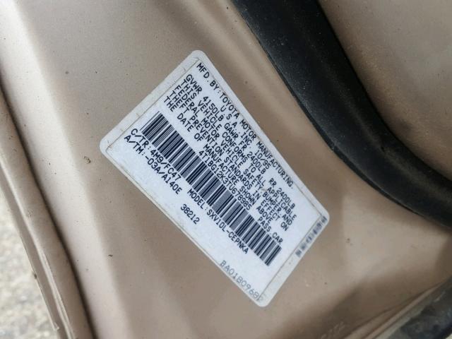 4T1BG12K3TU678985 - 1996 TOYOTA CAMRY DX BEIGE photo 10