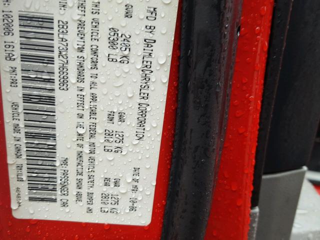 2B3LA73W27H669963 - 2007 DODGE CHARGER SR RED photo 10