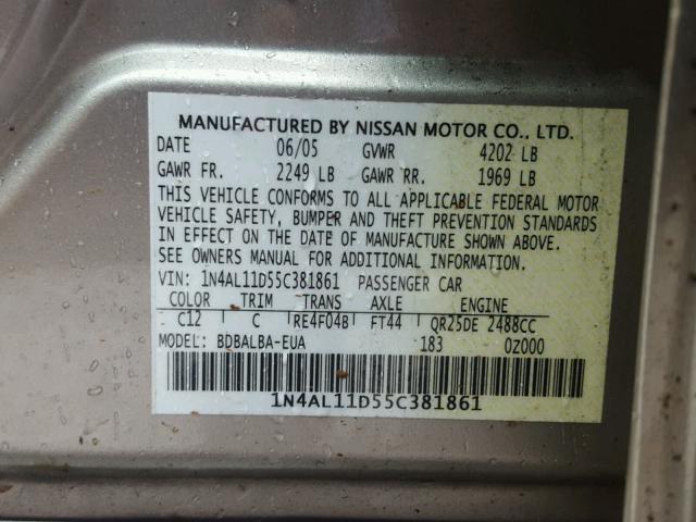 1N4AL11D55C381861 - 2005 NISSAN ALTIMA S CREAM photo 10