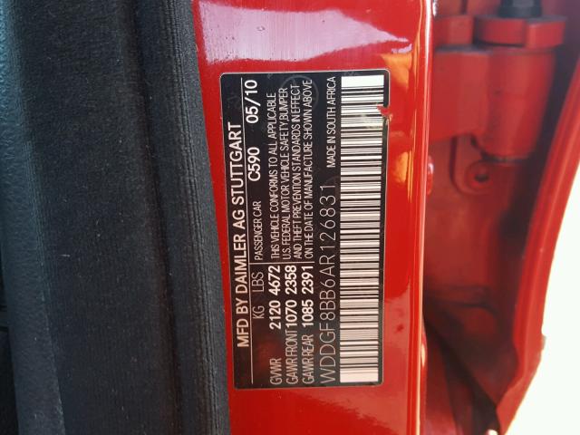 WDDGF8BB6AR126831 - 2010 MERCEDES-BENZ C 300 4MAT RED photo 10