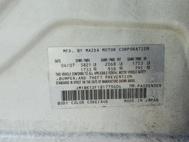 JM1BK12F181779604 - 2008 MAZDA 3 I WHITE photo 10