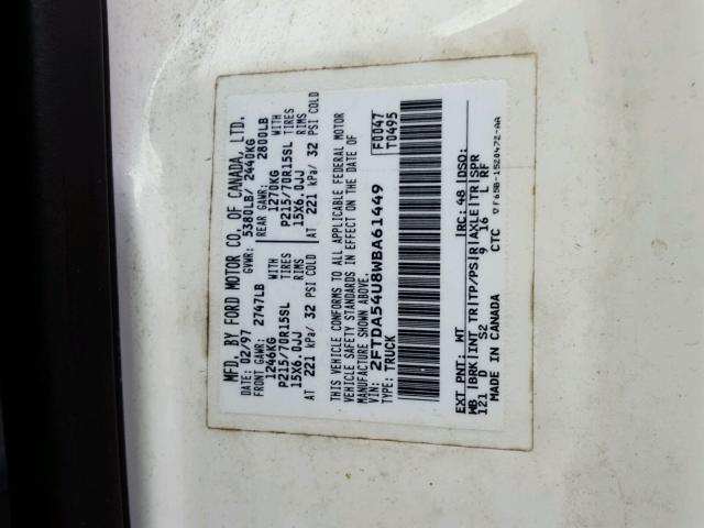 2FTDA54U8WBA61449 - 1998 FORD WINDSTAR WHITE photo 10