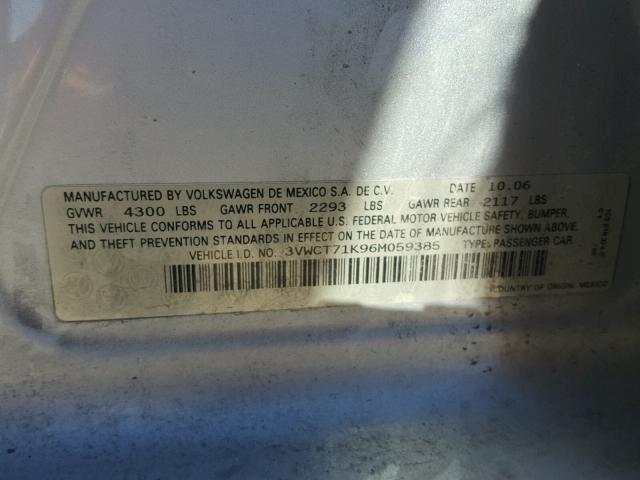 3VWCT71K96M059385 - 2006 VOLKSWAGEN JETTA TDI SILVER photo 10