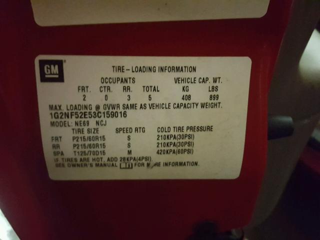 1G2NF52E53C159016 - 2003 PONTIAC GRAND AM S RED photo 10