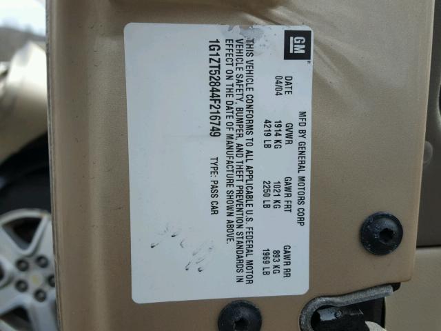 1G1ZT52844F216749 - 2004 CHEVROLET MALIBU LS თაფლისფერი ფოტო 10