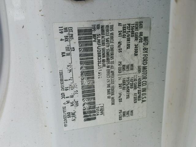 5LMFU28R33LJ11618 - 2003 LINCOLN NAVIGATOR WHITE photo 10