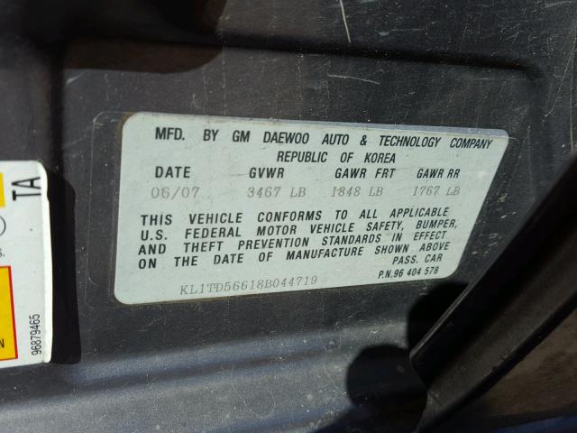 KL1TD56618B044719 - 2008 CHEVROLET AVEO BASE Boz foto 10