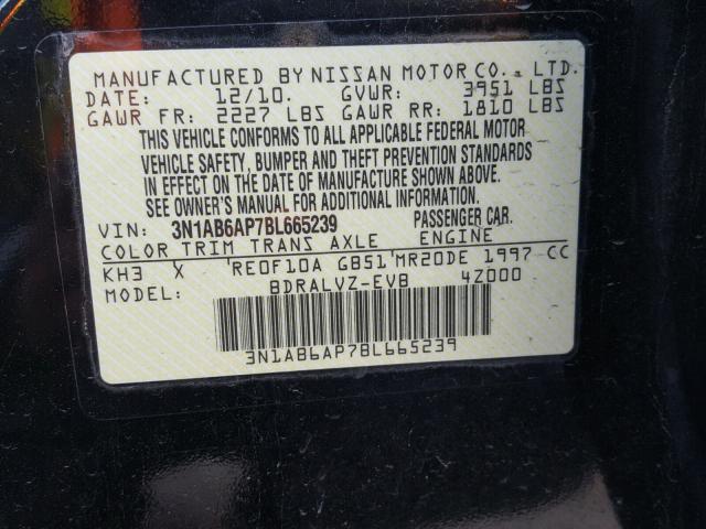 3N1AB6AP7BL665239 - 2011 NISSAN SENTRA 2.0 BLACK photo 10