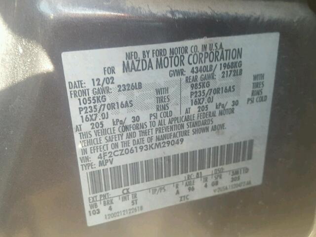4F2CZ06193KM29049 - 2003 MAZDA TRIBUTE ES 灰色 照片 10