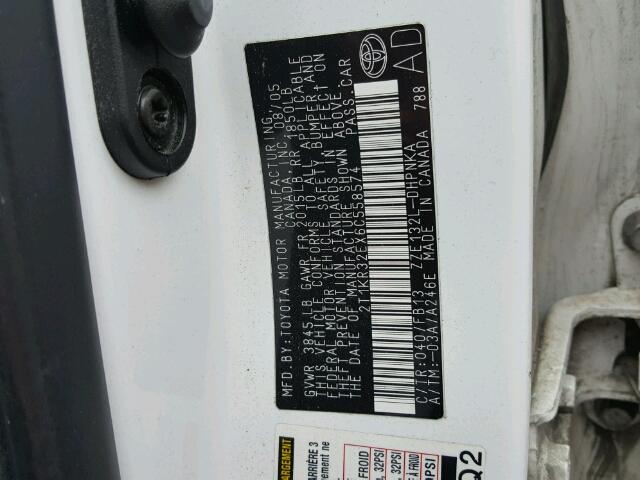 2T1KR32EX6C558574 - 2006 TOYOTA COROLLA MA WHITE photo 10