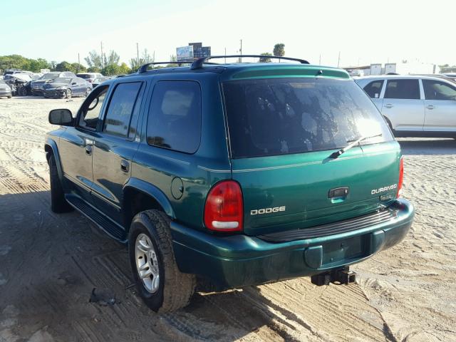 1B4HS48N42F205757 - 2002 DODGE DURANGO SL GREEN photo 3