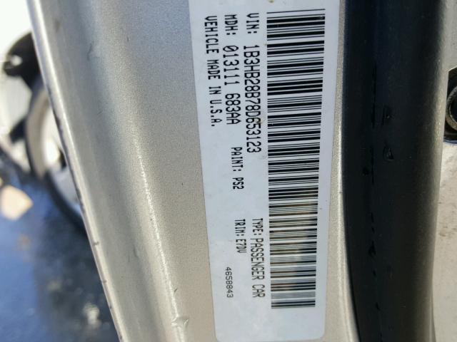 1B3HB28B78D653123 - 2008 DODGE CALIBER SILVER photo 10