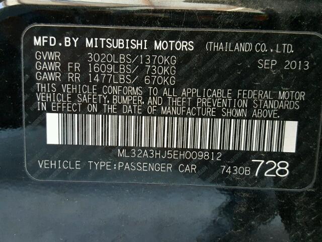 ML32A3HJ5EH009812 - 2014 MITSUBISHI MIRAGE DE BLACK photo 10