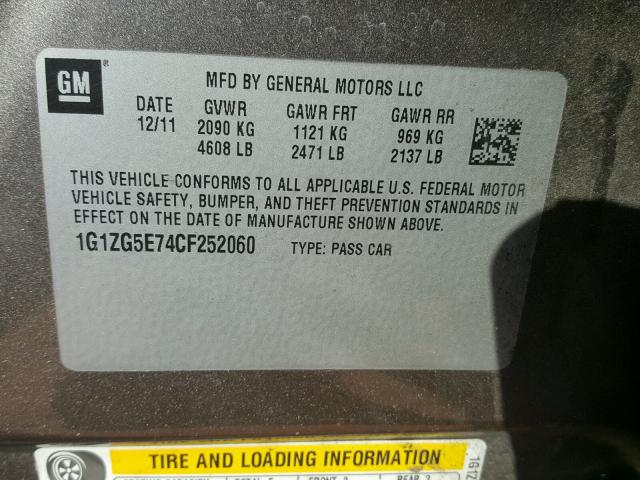 1G1ZG5E74CF252060 - 2012 CHEVROLET MALIBU LTZ 金色 照片 10