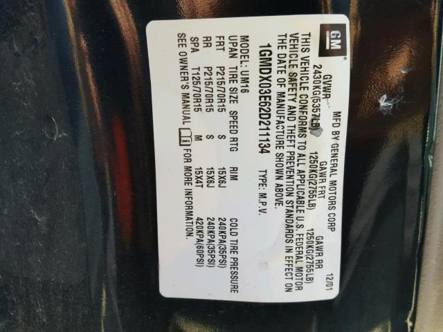 1GMDX03E62D211134 - 2002 PONTIAC MONTANA BLACK photo 10