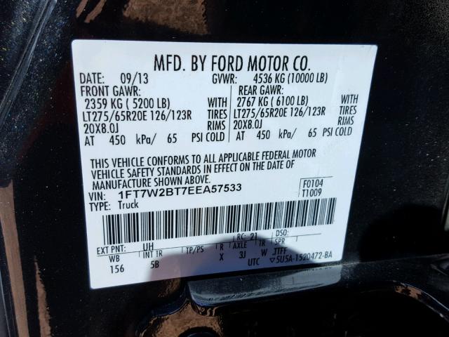 1FT7W2BT7EEA57533 - 2014 FORD F250 SUPER BLACK photo 10