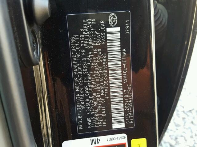 4T4BF3EK5BR169883 - 2011 TOYOTA CAMRY BASE BLACK photo 10