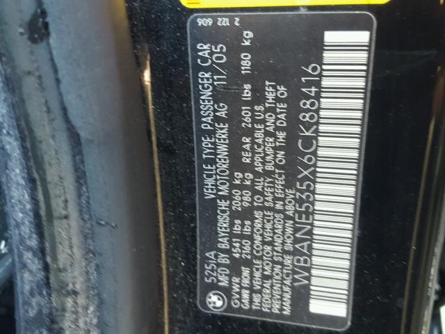 WBANE535X6CK88416 - 2006 BMW 525 I BLACK photo 10