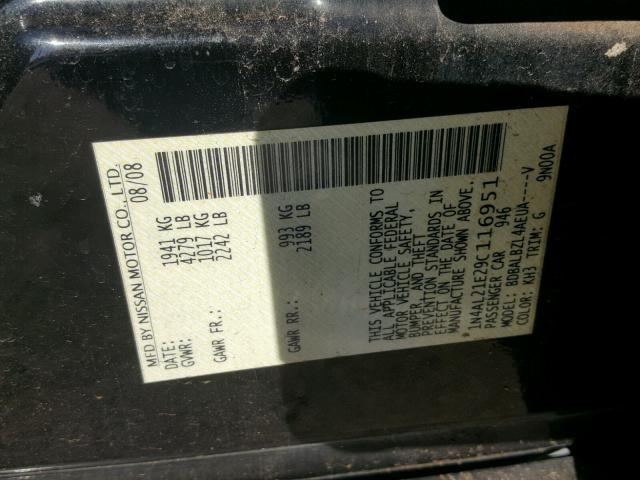 1N4AL21E29C116951 - 2009 NISSAN ALTIMA 2.5 BLACK photo 10